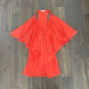 Arden B Bright Orange Sleeveless Ruffle Bodycon Mini Dress S